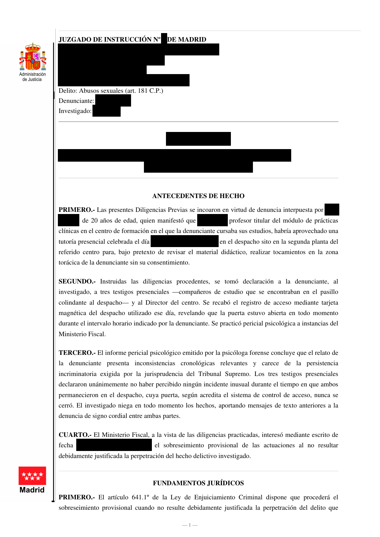 Captura del auto de sobreseimiento en causa por abusos sexuales