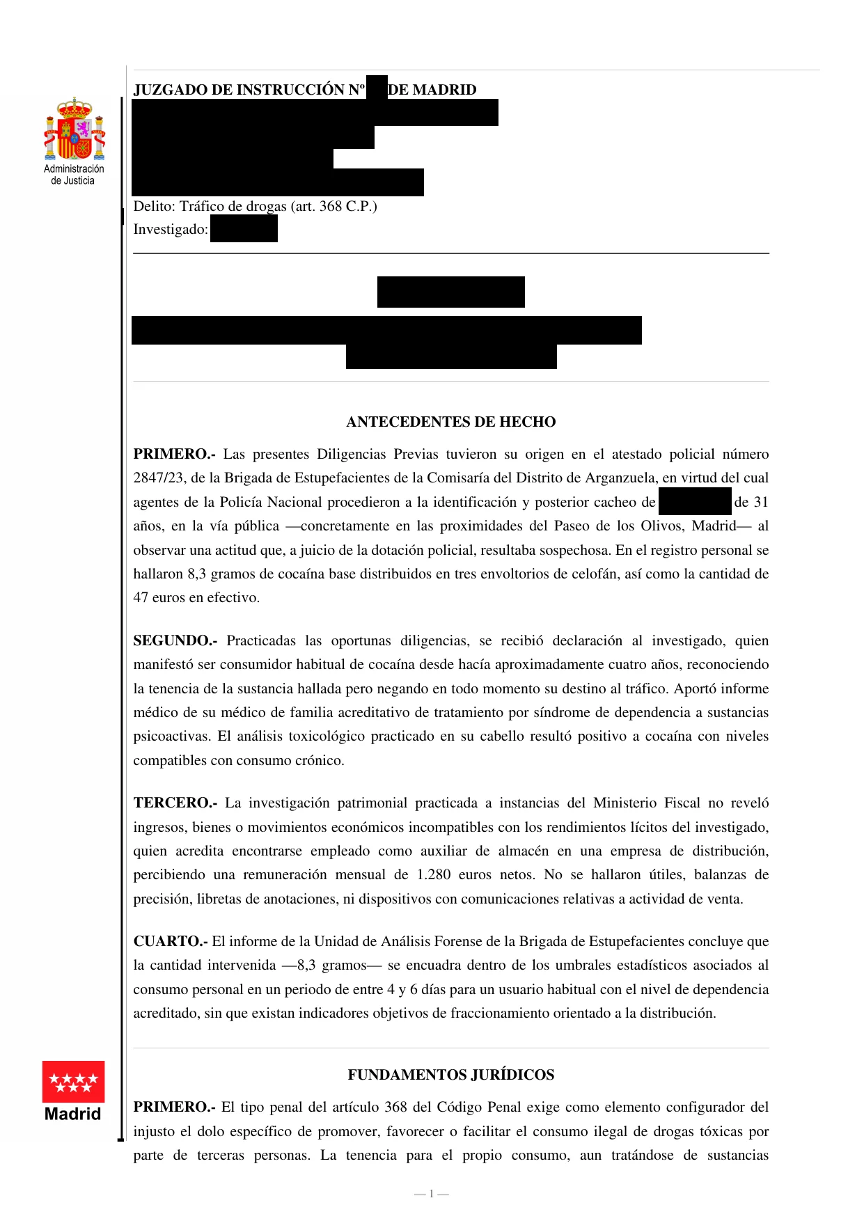 Auto de archivo en causa por tráfico de drogas